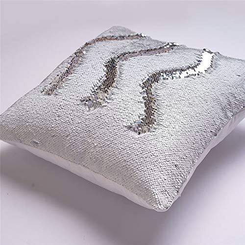 HomeLava Fundas de Cojínes Fundas de Almohada DIY Lentejuelas Invertida 40x40cm Dos Colores,Plata + Blanco