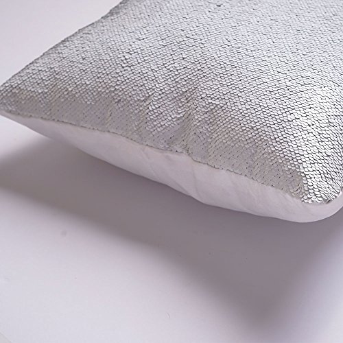 HomeLava Fundas de Cojínes Fundas de Almohada DIY Lentejuelas Invertida 40x40cm Dos Colores,Plata + Blanco