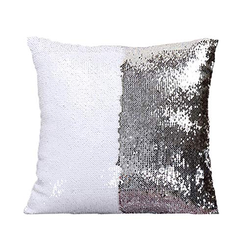 HomeLava Fundas de Cojínes Fundas de Almohada DIY Lentejuelas Invertida 40x40cm Dos Colores,Plata + Blanco