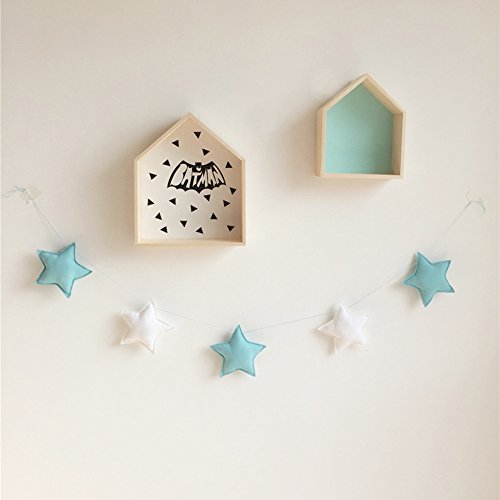 Homeofying Nordic - 5 adornos para colgar con diseño de estrellas, banderines para fiestas infantiles, decoración para habitación de bebé, niños o niñas, tela, Green + White