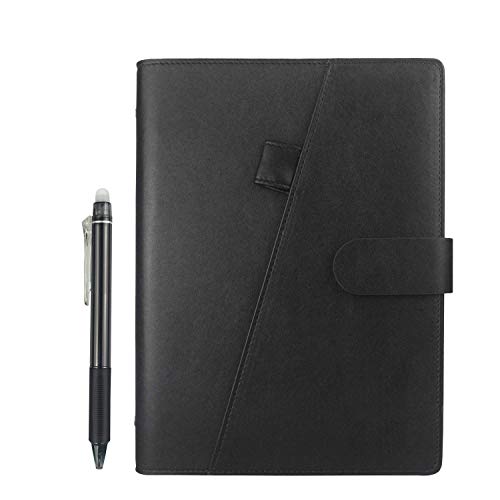HOMESTEC Cuaderno Inteligente Reutilizable | Tamaño A5 | Hojas borrables y adaptadas para escaneo a PDF mediante APP | Incluye Boli y Marcadores Adhesivos (Cuero artificial) (Negro)