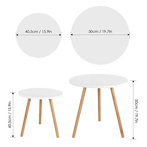 Homfa 2 Mesitas de Café Mesa de Centro Mesa Auxiliar Blanco (50×50×50 cm y 40.5×40.5×40.5 cm)