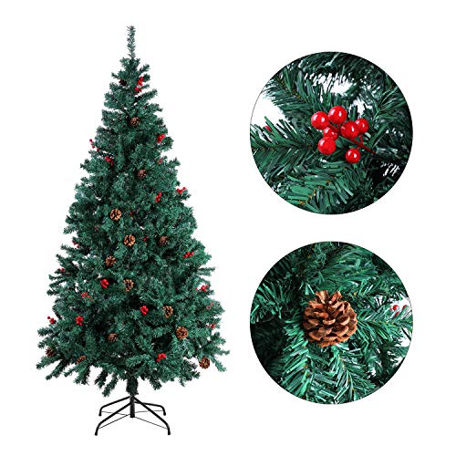 Homfa Árbol Navidad Artificial de Pino PVC con Soporte Metálico Decoración Navideña Verde 180cm 850 Ramas