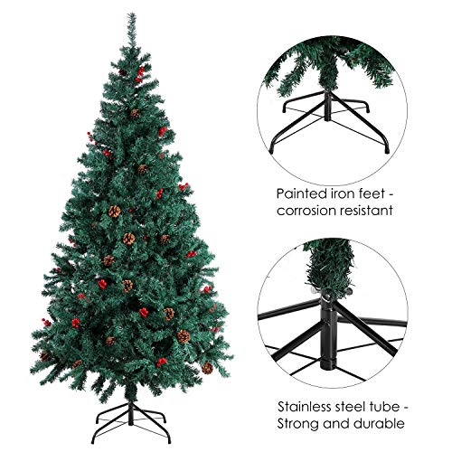 Homfa Árbol Navidad Artificial de Pino PVC con Soporte Metálico Decoración Navideña Verde 180cm 850 Ramas