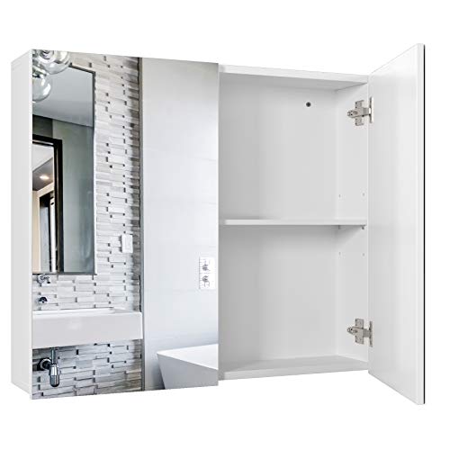 Homfa Armario Baño con Espejo Armario de Pared con 2 Armario Colgante Puertas 4 Compartimentos 70x15.3x59.7cm