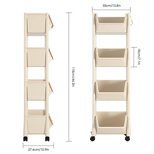 Homfa Carro de Almacenamiento Estantería Organizador Carrito Auxiliar para Cocina Baño Dormitorio con 4 Ruedas Plástico Beige 35x27.6x118cm