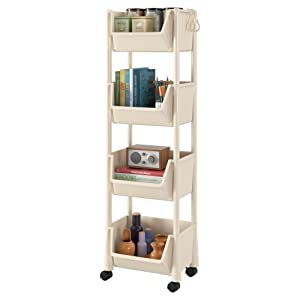 Homfa Carro de Almacenamiento Estantería Organizador Carrito Auxiliar para Cocina Baño Dormitorio con 4 Ruedas Plástico Beige 35x27.6x118cm