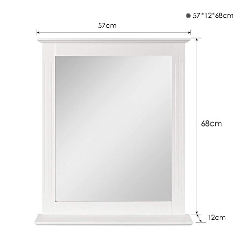 Homfa Espejo de Pared Espejo Baño Espejo Colgante para Dormitorio Baño Madera con 1 Balda Blanco 57X12X68cm