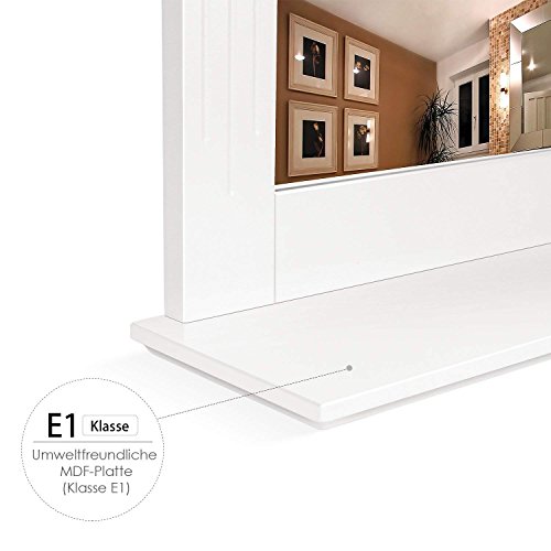 Homfa Espejo de Pared Espejo Baño Espejo Colgante para Dormitorio Baño Madera con 1 Balda Blanco 57X12X68cm