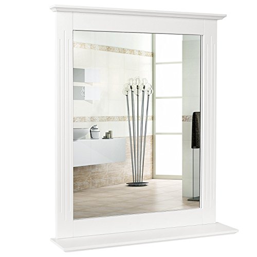 Homfa Espejo de Pared Espejo Baño Espejo Colgante para Dormitorio Baño Madera con 1 Balda Blanco 57X12X68cm