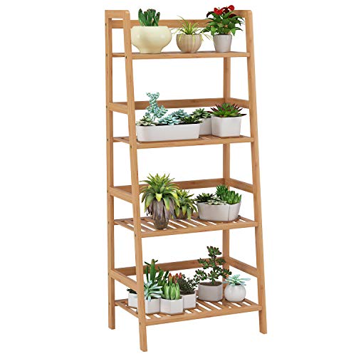 Homfa Estantería Baño Bambú Estantería Almacenaje para Libros Plantas Estantería para Salón Cocina con 4 Estantes Color Natural