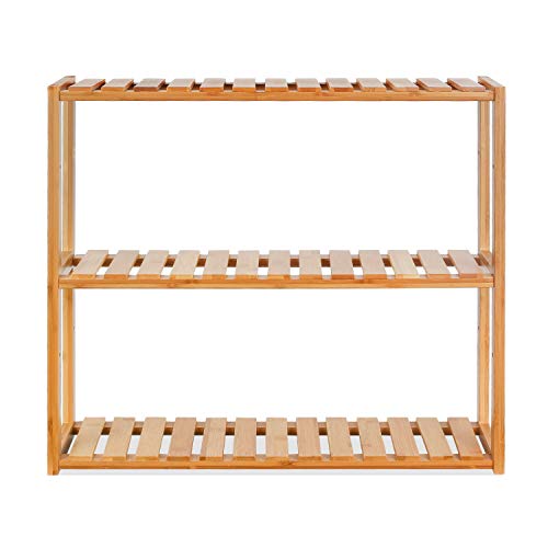 Homfa Estanteria Baño Pared Estantería de bambú Baño Sala o Cuarto con 3 Niveles para almacenaje y organización 60x15x54cm