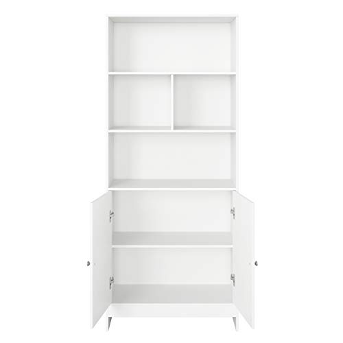 Homfa Estantería Libros Librería Pared Armario Almacenaje para Salón Dormitorio Estudio Oficina con 2 Puertas 4 Compartimentos Blanca 70x29.5x167cm