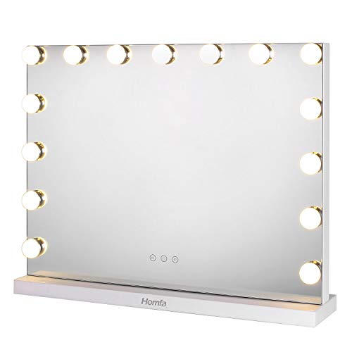 Homfa Hollywood Espejo de Maquillaje Espejo de Mesa 3 Modos de Bombillas LED Interruptor tocable 58×43cm