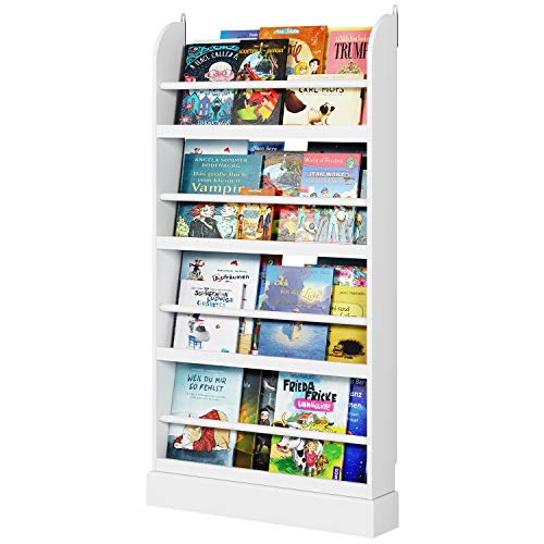Homfa Librería Infantil para Niños Estantería de Pared Estantería Infantil para Libros Revistas con 4 Estantes Blanco 58x12x110cm