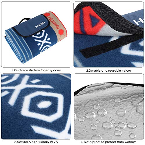 HOMFA Manta de Picnic Impermeable Plegable Anti-Calor para Camping Playa Alfombra para Suelo Playa Jardín Parque de Franela para 4-8 Personas 200 x 200 x 0.2cm