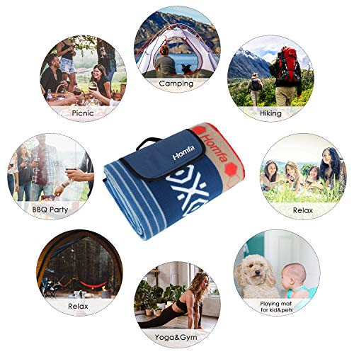 HOMFA Manta de Picnic Impermeable Plegable Anti-Calor para Camping Playa Alfombra para Suelo Playa Jardín Parque de Franela para 4-8 Personas 200 x 200 x 0.2cm