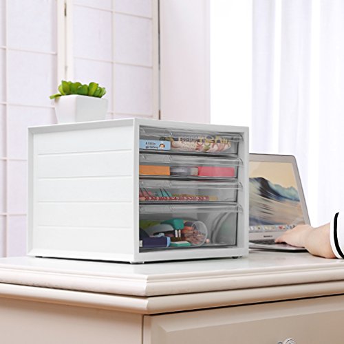 Homfa Organizador de Escritorio Organizador Material Oficina Organizador para Documentos con 4 Cajas Blanco 27.5x33x25cm