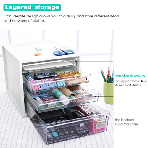 Homfa Organizador de Escritorio Organizador Material Oficina Organizador para Documentos con 4 Cajas Blanco 27.5x33x25cm