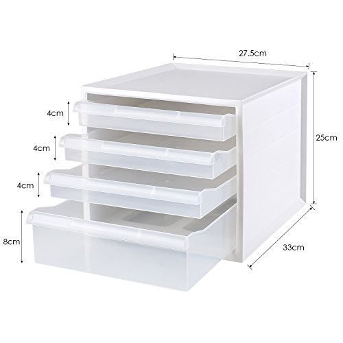 Homfa Organizador de Escritorio Organizador Material Oficina Organizador para Documentos con 4 Cajas Blanco 27.5x33x25cm