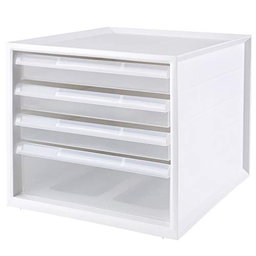 Homfa Organizador de Escritorio Organizador Material Oficina Organizador para Documentos con 4 Cajas Blanco 27.5x33x25cm