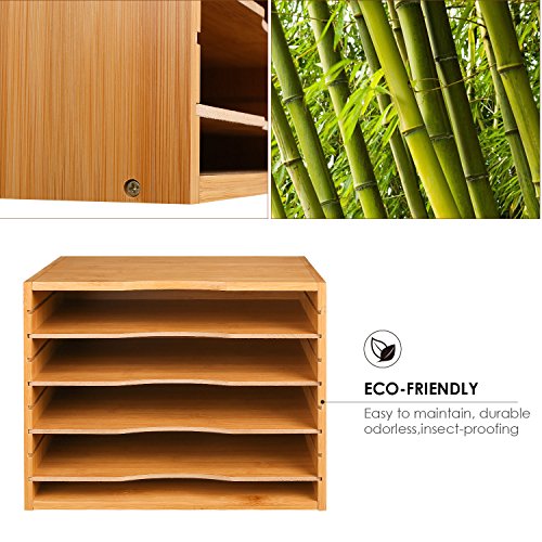Homfa Organizador Material de Escritorio Bambú Archivador de Documentos Almacenamiento para Oficina Estudio con 4 Compartimentos 36x25x26cm