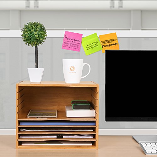 Homfa Organizador Material de Escritorio Bambú Archivador de Documentos Almacenamiento para Oficina Estudio con 4 Compartimentos 36x25x26cm
