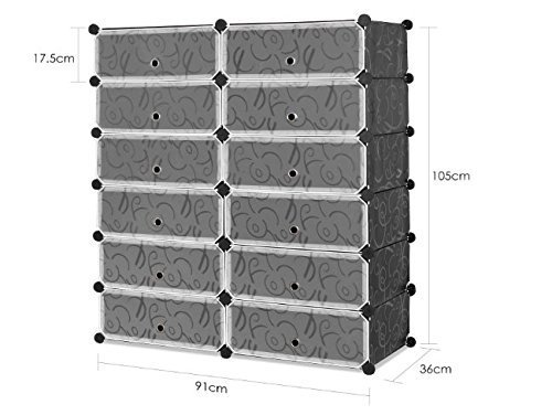 HOMFA Zapatero Modular Portátil Zapatero para 24 Pares Zapatos Organizador para Zapatos de 6 Niveles Negro 91x36x105cm