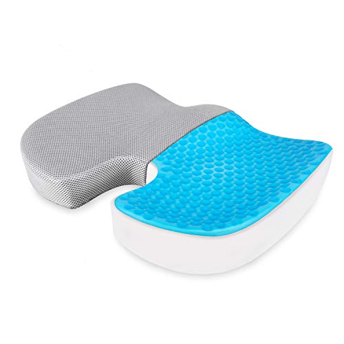 Homfy - Cojín de asiento ortopédico con gel de espuma viscoelástica con funda de cojín extraíble, cojín de asiento ergonómico para oficina, silla de ruedas y coche (gris)