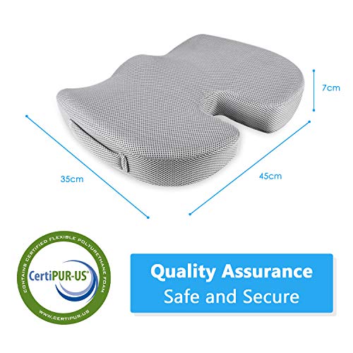 Homfy - Cojín de asiento ortopédico con gel de espuma viscoelástica con funda de cojín extraíble, cojín de asiento ergonómico para oficina, silla de ruedas y coche (gris)