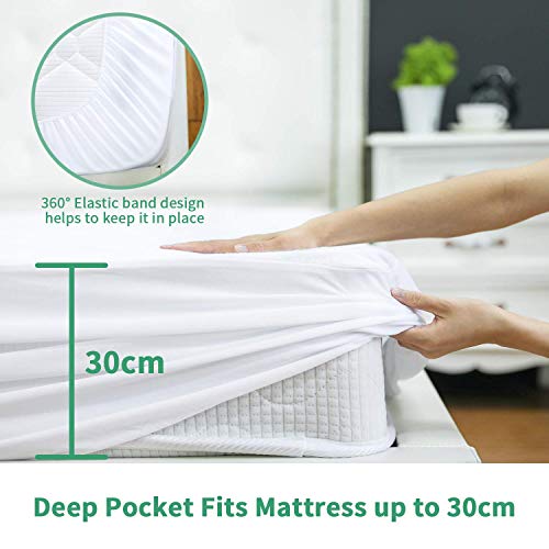 HOMFY Protector de Colchón Impermeable 160x200 (150x190), Fundas de Colchón Transpirables, Cubre Colchón, Sábana Bajera Ajustable, Fibra de Bambú Ecológica, Anti-Ácaros e Hipoalergénica