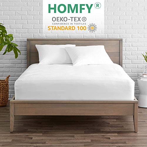 HOMFY Protector de Colchón Impermeable 160x200 (150x190), Fundas de Colchón Transpirables, Cubre Colchón, Sábana Bajera Ajustable, Fibra de Bambú Ecológica, Anti-Ácaros e Hipoalergénica