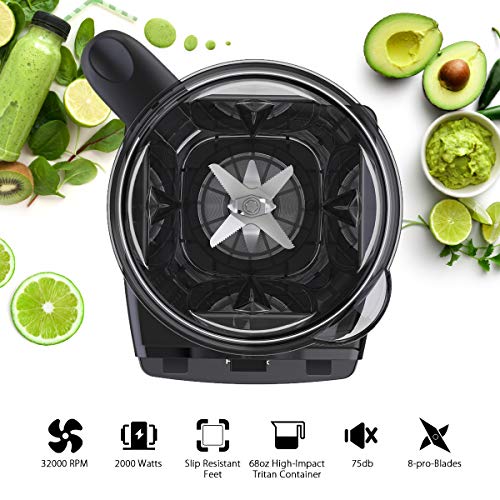 homgeek batidora Licuadora Profesional Batidora de Vaso, 2019 Nueva Batidora Smoothie 2000W, Blender con 10 Velocidades Ajustables, 2 litros Jarra Tritan, sin BPA