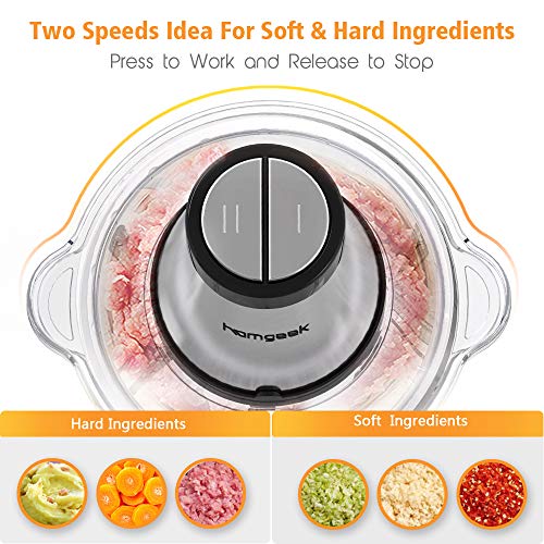 homgeek Picadora de Acero Inoxidable, Trituradora de Alimentos de 500 vatios, Modo de 2 Velocidades, 2L de Gran Capacidad, Hoja Ajustable 4D, Sin BPA, Negro