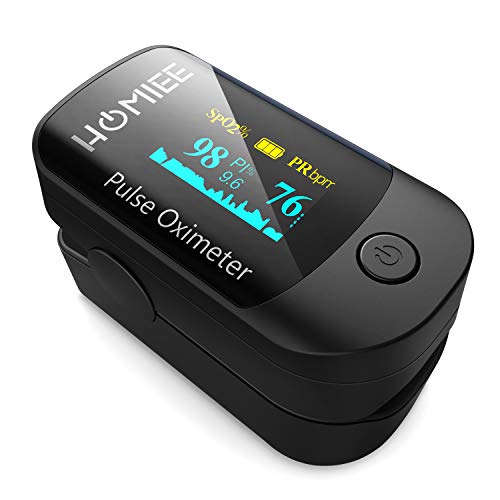 HOMIEE Oxímetro de Pulso, Pulsioxímetro de Dedo Profesional, Medidor de Oxígeno en Sangre SpO2 y Monitor de Frecuencia Cardíaca para Uso Deportivo, Adultos y Niños (OLED Negro)
