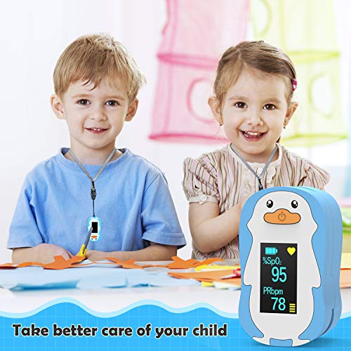 HOMIEE Punta de Dedo del Oxímetro de Pulso para Niños, Niños Uso Infantil Monitor de Saturación de Oxígeno en la Sangre Oxímetro de SpO2, Función de Reposo Automático, Pantalla OLED de 4 Direcciones
