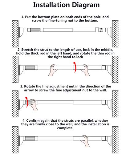 HOMRanger Telescópico Barra De Cortina De Tensión,no Drill Stainless No-Slip Polo Extensible para Ducha Baño Dormitorio Colgante Balcón-a 170-320cm(67-126inch)