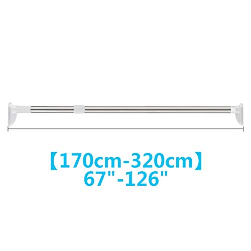 HOMRanger Telescópico Barra De Cortina De Tensión,no Drill Stainless No-Slip Polo Extensible para Ducha Baño Dormitorio Colgante Balcón-a 170-320cm(67-126inch)