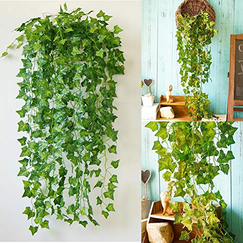 Homvik Plantas Hiedras Enredaderas Artificiales 24Pcsx2.2m Plantas Colgantes Artificiales Guirnalda para Decoración Exterior Boda Hogar Seto Jardín Escalera Ventana Balcón Valla Mesa Fiesta Interior
