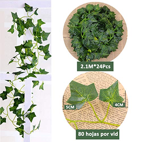 Homvik Plantas Hiedras Enredaderas Artificiales 24Pcsx2.2m Plantas Colgantes Artificiales Guirnalda para Decoración Exterior Boda Hogar Seto Jardín Escalera Ventana Balcón Valla Mesa Fiesta Interior