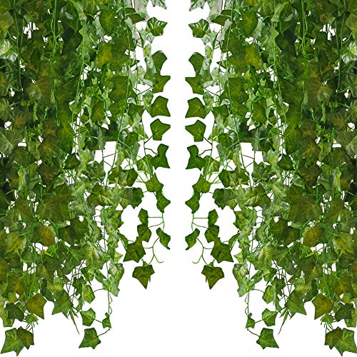 Homvik Plantas Hiedras Enredaderas Artificiales 24Pcsx2.2m Plantas Colgantes Artificiales Guirnalda para Decoración Exterior Boda Hogar Seto Jardín Escalera Ventana Balcón Valla Mesa Fiesta Interior