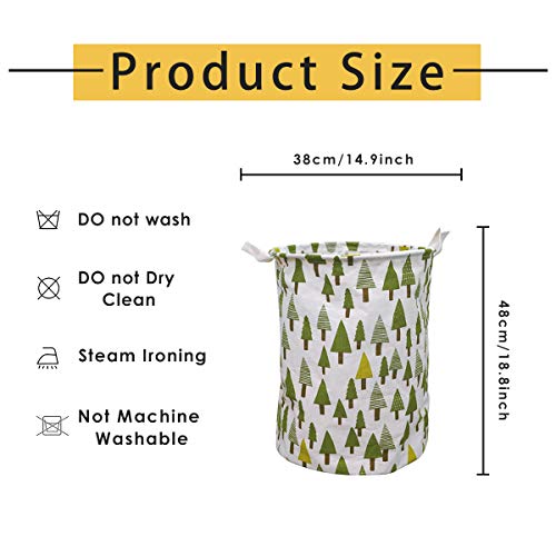 HOMVILLA Cesto de Ropa Grande, Cesto de Ropa Plegable de Tela, Bolsa de Lavandería Plegable de Lino Redonda de Algodón Impermeable Papelera de Lavado Plegable con Asas Cómodas (Árbol)
