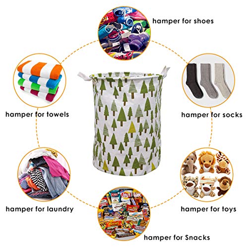 HOMVILLA Cesto de Ropa Grande, Cesto de Ropa Plegable de Tela, Bolsa de Lavandería Plegable de Lino Redonda de Algodón Impermeable Papelera de Lavado Plegable con Asas Cómodas (Árbol)