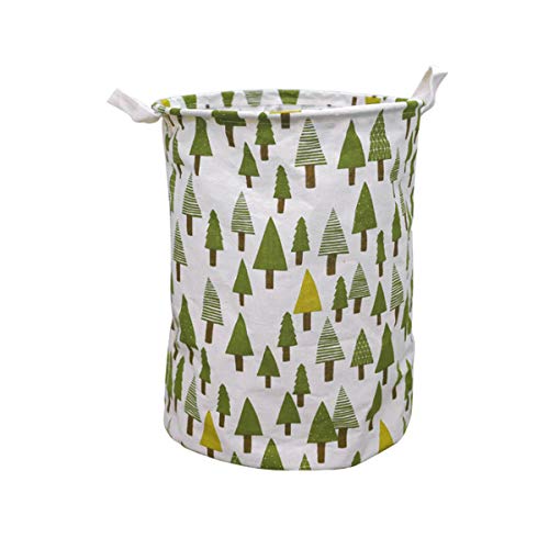 HOMVILLA Cesto de Ropa Grande, Cesto de Ropa Plegable de Tela, Bolsa de Lavandería Plegable de Lino Redonda de Algodón Impermeable Papelera de Lavado Plegable con Asas Cómodas (Árbol)