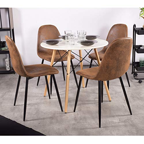 Homy Casa Dining Chairs Set de 4 sillas de Comedor Scandinavian Suede Retro Vintage Brown