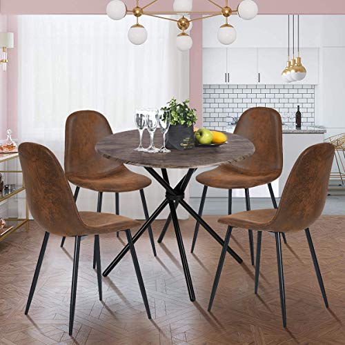 Homy Casa Dining Chairs Set de 4 sillas de Comedor Scandinavian Suede Retro Vintage Brown