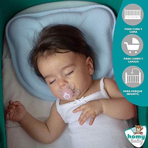 HOMYBABY Almohada Bebe | Cojin Plagiocefalia y 2 Fundas de Regalo 100% Algodón | Cojin Bebe con Diseño Ergonómico | Almohada Cuna Bebe