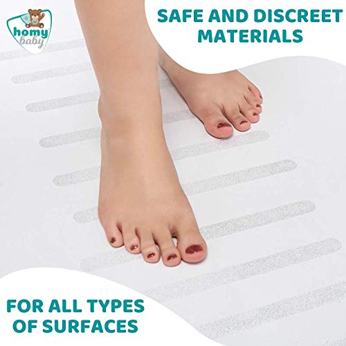 HOMYBABY Pegatinas Antideslizantes [24pcs] | Tiras antideslizantes bañera, ducha y escalera | Cinta adhesiva bañera transparente (25x2 cm) | Alfombra bañera adultos, niños y bebé