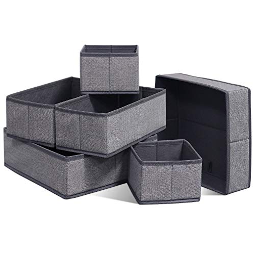 homyfort Juego de 6 organizadores de cajones de Tela, Organizadores de Ropa Interior, Separadores de cajones para Guardar Calcetines, Ropa Interior o Accesorios de bebé, Gris Lino, XDCB6P