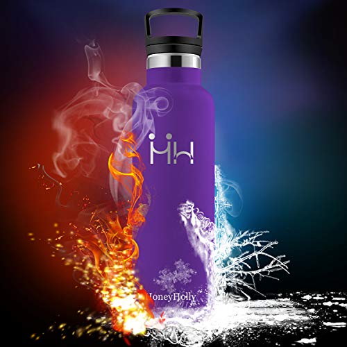 HoneyHolly Botella de Agua Acero Inoxidable sin BPA 350ml/500ml/600ml/750ml, Aislamiento de Vacío de Doble Pared, Botellas Frío/Caliente, Reutilizable para Niños, Colegio, Sport, Gimnasio, Bicicleta